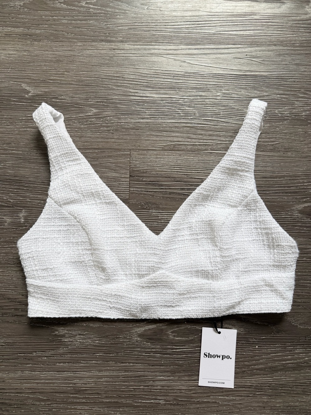Showpo White Textured V-Neck Crop Top